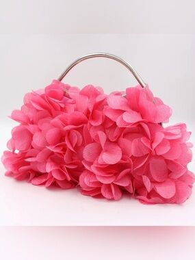 Feminine Pink Floral Petal Evening Clutch with Silver Handle